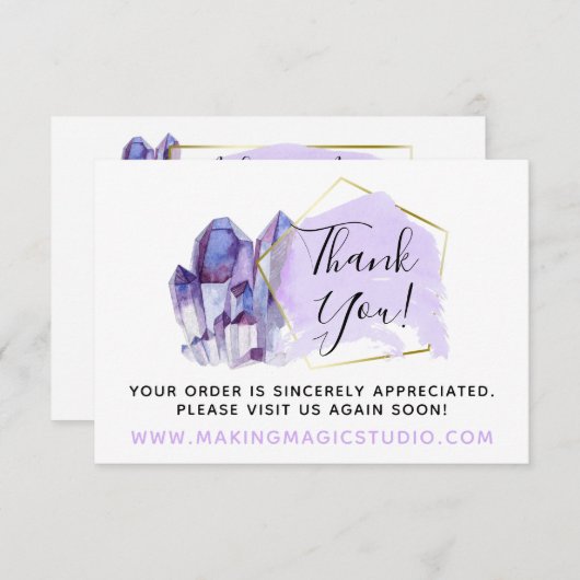 サンキューウォーターカラークリスタル&金ゴールドボーホカード 招待状 (正面/裏面)