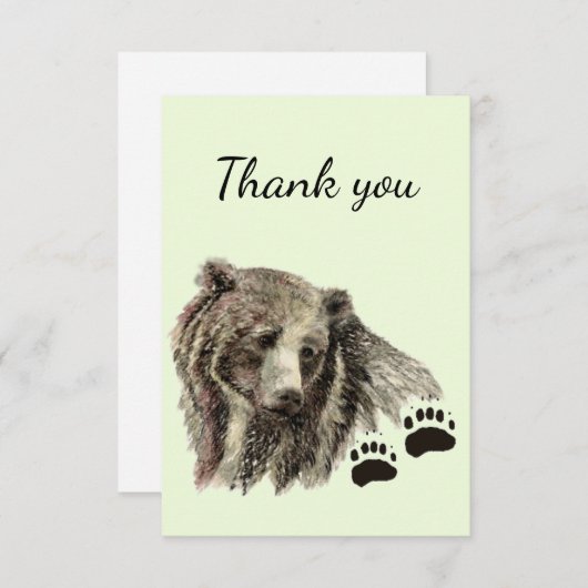 サンキューウォーターカラーグリズリーベア動物自然 サンキューカード (正面/裏面)
