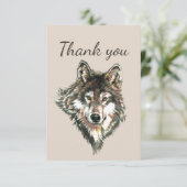 サンキューウォーターカラーグレーグレーウルフアニマルアート サンキューカード (スタンド正面)