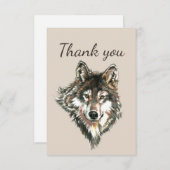 サンキューウォーターカラーグレーグレーウルフアニマルアート サンキューカード (正面/裏面)