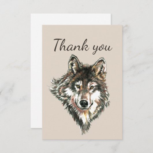 サンキューウォーターカラーグレーグレーウルフアニマルアート サンキューカード (正面/裏面)