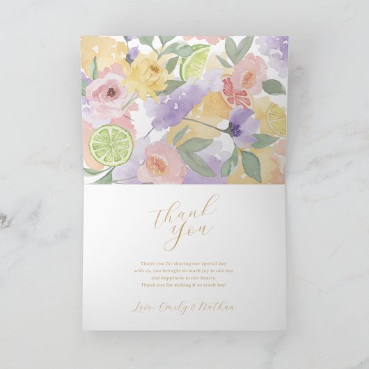 サンキューウォーターカラーシトラスフルーツ&フローラ結婚ズ サンキューカード (内部)