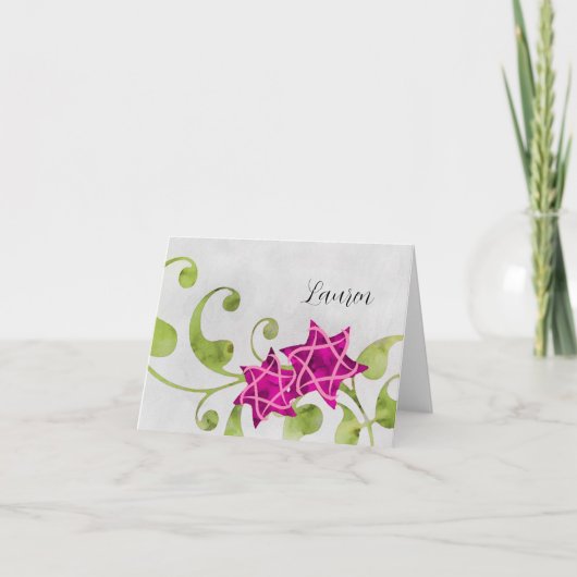 サンキューウォーターカラースターフローラデザインピンク サンキューカード (正面)