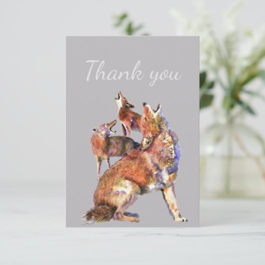 サンキューウォーターカラーハウリングコヨーテ自然アート サンキューカード (スタンド正面)