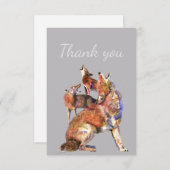 サンキューウォーターカラーハウリングコヨーテ自然アート サンキューカード (正面/裏面)