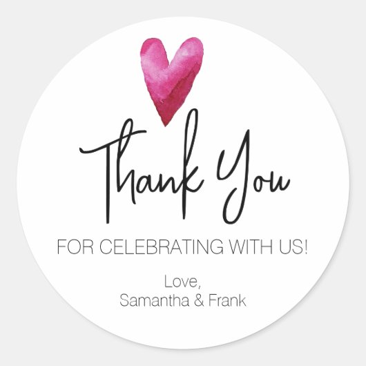 サンキューウォーターカラーハートクラシックラウンドステッカー ラウンドシール (正面)