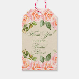 サンキューウォーターカラーバラブライダルシャワー ギフトタグ