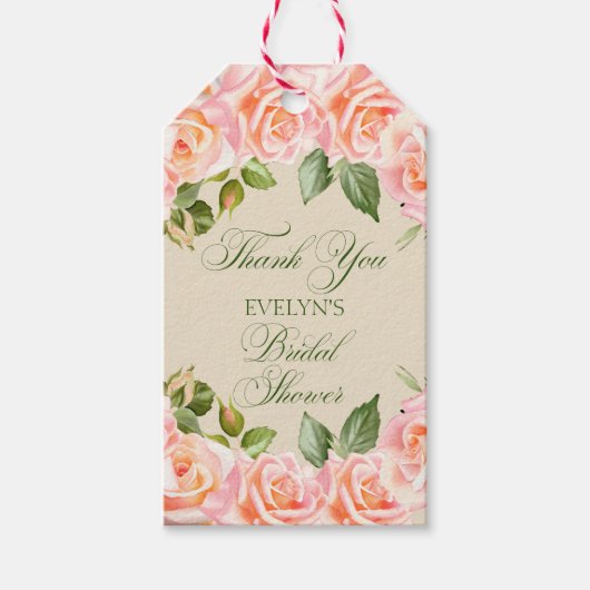 サンキューウォーターカラーバラブライダルシャワー ギフトタグ (正面)