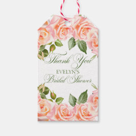 サンキューウォーターカラーバラブライダルシャワー ギフトタグ