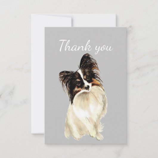 サンキューウォーターカラーパピロンドッグペット サンキューカード (正面)