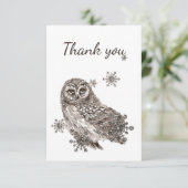 サンキューウォーターカラーフクロウ雪片野生生物自然 サンキューカード (スタンド正面)