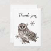 サンキューウォーターカラーフクロウ雪片野生生物自然 サンキューカード (正面/裏面)