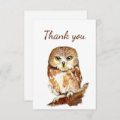 サンキューウォーターカラーフクロウ鳥野獣自然 サンキューカード (正面/裏面)