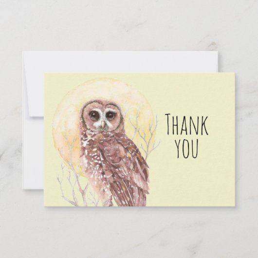 サンキューウォーターカラーフクロムーンバード自然アート サンキューカード (正面)