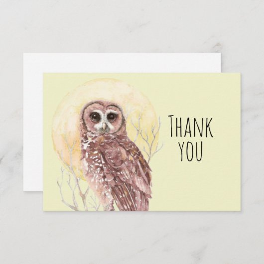 サンキューウォーターカラーフクロムーンバード自然アート サンキューカード (正面/裏面)