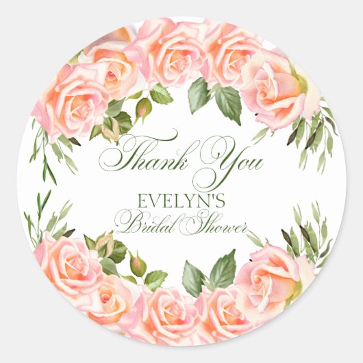サンキューウォーターカラーフローラガーデンブライダルシャワー ラウンドシール (正面)