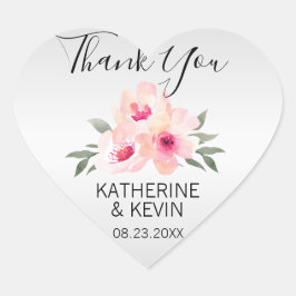 サンキューウォーターカラーフローラピンクグレーズグレー結婚ズ ハートシール