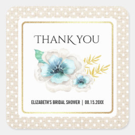 サンキューウォーターカラーフローラブライダルシャワー スクエアシール