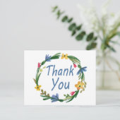 サンキューウォーターカラーフローラリースブルーポストカード ポストカード (スタンド正面)