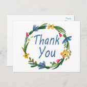 サンキューウォーターカラーフローラリースブルーポストカード ポストカード (正面/裏面)