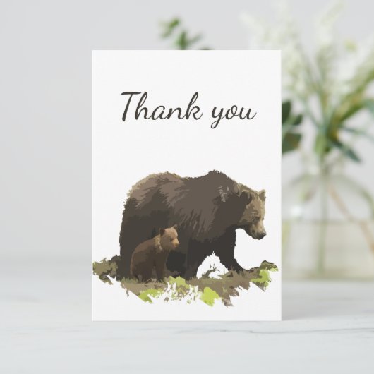 サンキューウォーターカラーブラウンベア&カブ空白のインサイド サンキューカード (スタンド正面)