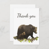 サンキューウォーターカラーブラウンベア&カブ空白のインサイド サンキューカード (正面/裏面)