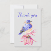 サンキューウォーターカラーブルーバードガーデンバード自然 サンキューカード (正面)