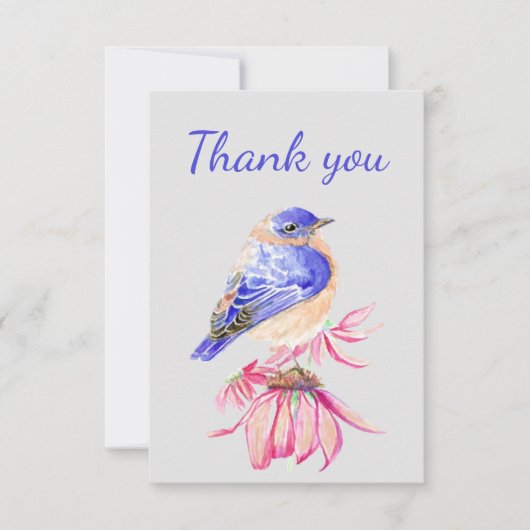サンキューウォーターカラーブルーバードガーデンバード自然 サンキューカード (正面)