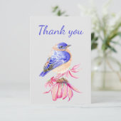 サンキューウォーターカラーブルーバードガーデンバード自然 サンキューカード (スタンド正面)