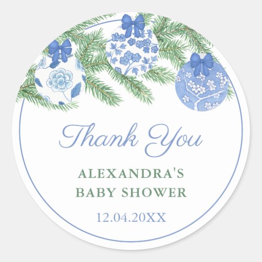 サンキューウォーターカラーホリデーズボーブルシャワーのお願い ラウンドシール (正面)