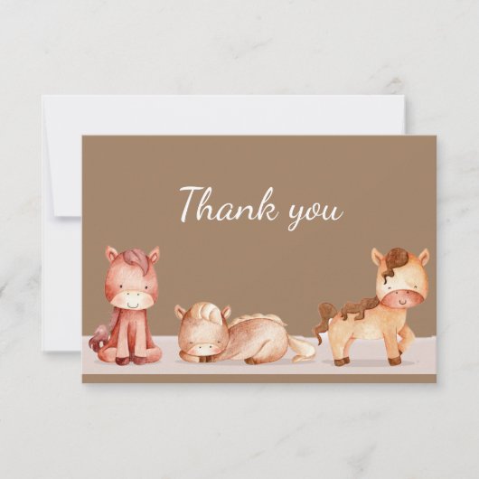 サンキューウォーターカラーホースファーム動物 サンキューカード (正面)