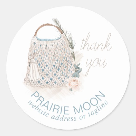 サンキューウォーターカラーマクラメバッグカスタム ラウンドシール (正面)