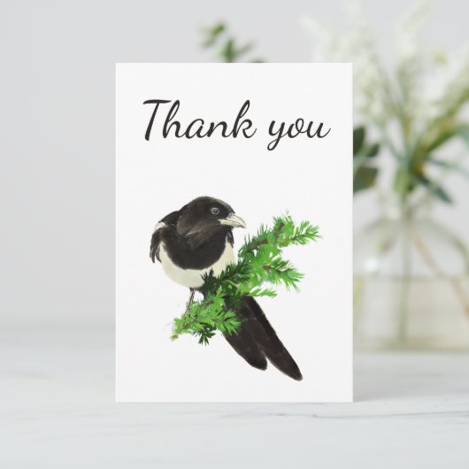 サンキューウォーターカラーマグパイガーデンバードアニマル サンキューカード (スタンド正面)