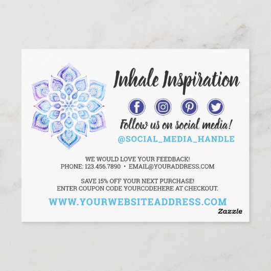 サンキューウォーターカラーマンダラメタフィシカルYoga ポストカード (裏面)