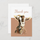サンキューウォーターカラーヤギ農場動物アート サンキューカード (正面/裏面)