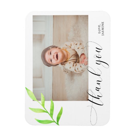 サンキューウォーターカラーリーフスワッシュベビーフォトシック マグネット (縦)