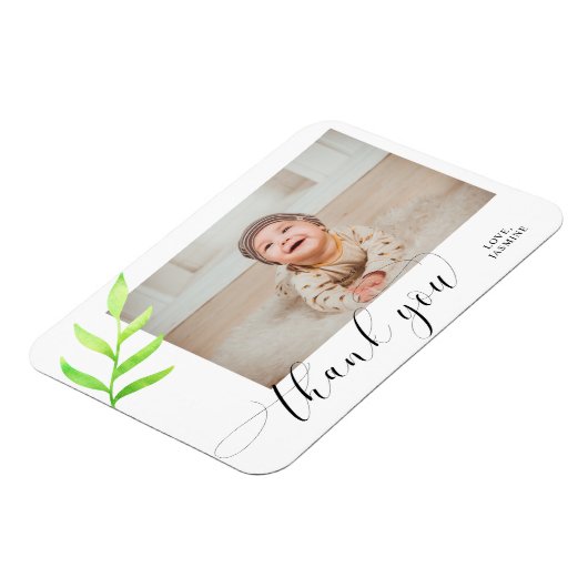 サンキューウォーターカラーリーフスワッシュベビーフォトシック マグネット (左側)