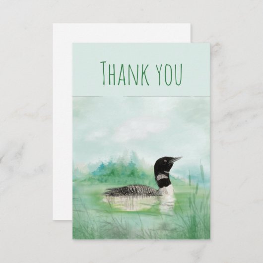 サンキューウォーターカラー共通のルーンバード自然アート サンキューカード (正面/裏面)