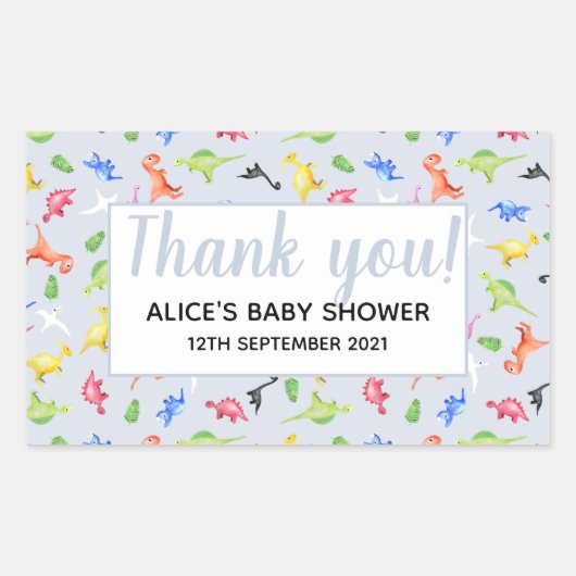 サンキューウォーターカラー恐竜パターン赤ちゃんシャワー 長方形シール (正面)