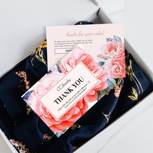 サンキューウォーターカラー花フェミニン割引カード 招待状