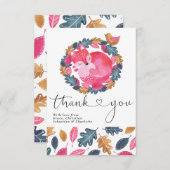 サンキューウッドランド眠るキツネの鳥と葉 サンキューカード (正面/裏面)