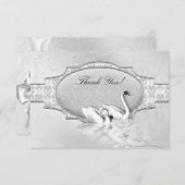 サンキューエレガントなウェディングシルバーホワイトスワンハート 招待状 (正面/裏面)