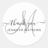 サンキューエレガントタイポグラフィシック白黒 ラウンドシール (正面)