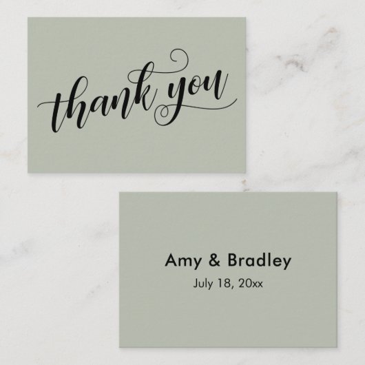 サンキューエレガントタイポグラフィセージ結婚式の引き出物 エンクロージャーカード (正面/裏面)