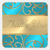 サンキューエレガントターコイズブルー金ゴールドフィリグリー スクエアシール (正面)