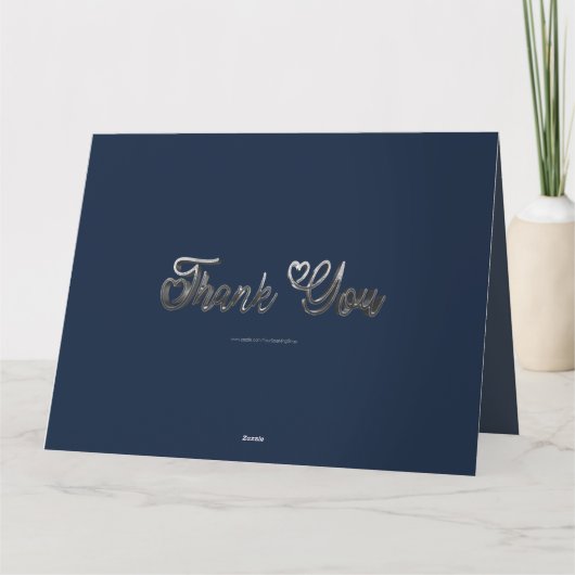 サンキューエレガントハートシルバー手書きスクリプト サンキューカード (裏面)