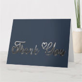 サンキューエレガントハートシルバー手書きスクリプト サンキューカード (正面)