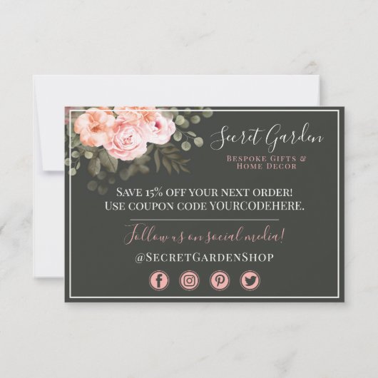 サンキューエレガント赤面ピンクフローラバラカード 招待状 (裏面)