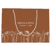 サンキューオレンジ色の野花のスケッチカスタム ラージペーパーバッグ (裏面)