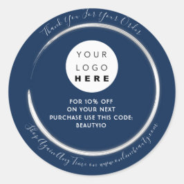 サンキューオーダーカスタムロゴ名割引ネイビー ラウンドシール